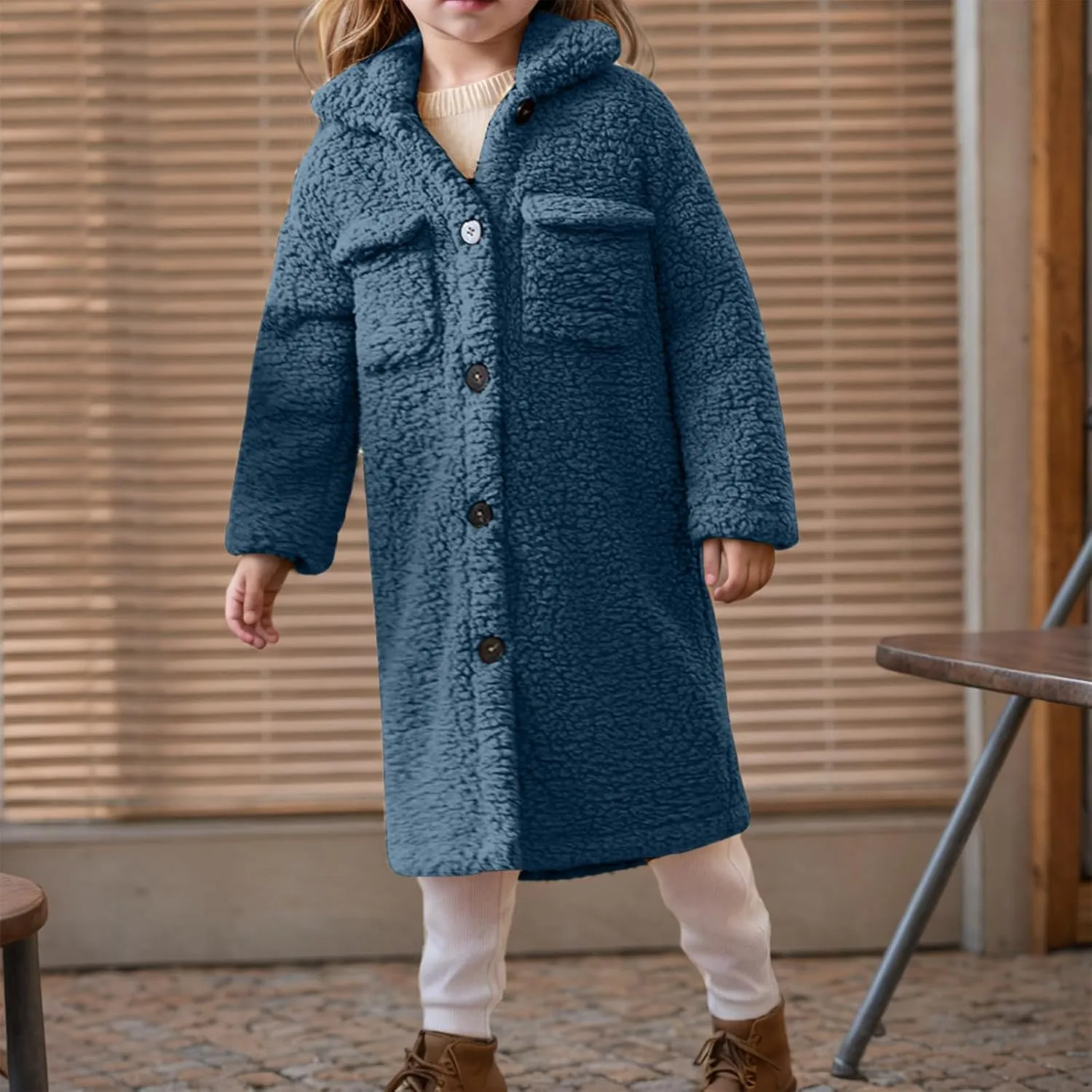 Girls Winter Long Coat Thick Warm Sherpa Teddy Jacket Casual Button Down Fleece Overcoat Faux Fur Outwear 3-12 Years