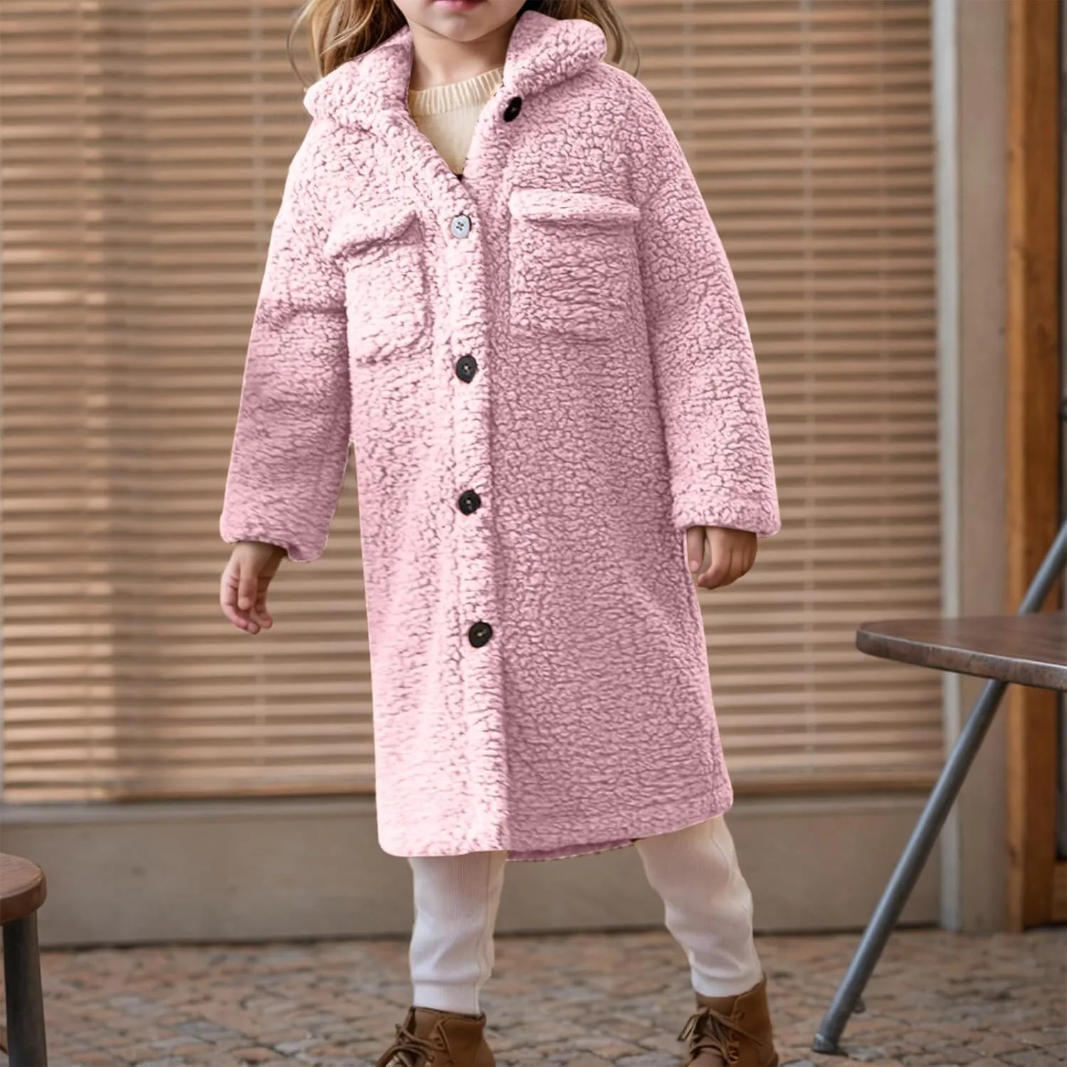 Girls Winter Long Coat Thick Warm Sherpa Teddy Jacket Casual Button Down Fleece Overcoat Faux Fur Outwear 3-12 Years