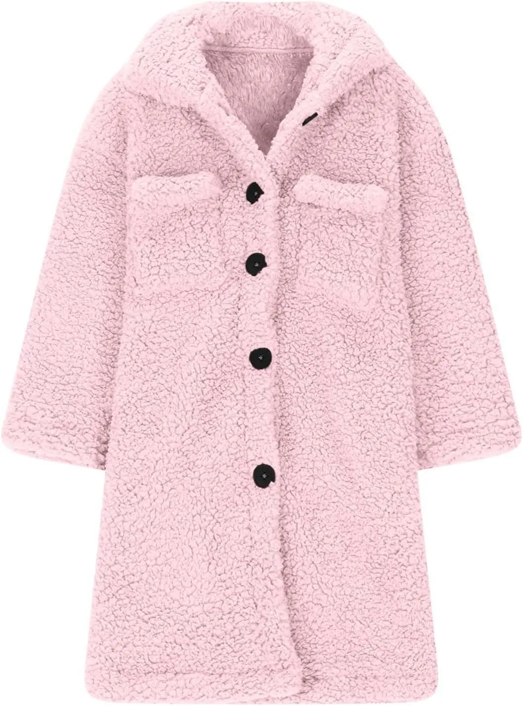 Girls Winter Long Coat Thick Warm Sherpa Teddy Jacket Casual Button Down Fleece Overcoat Faux Fur Outwear 3-12 Years