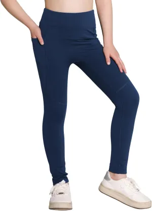 Girls Yoga Leggings Running Girl Athletic Leggings with Pocket High Waist Dance Workout Yoga Pants 5-14Y