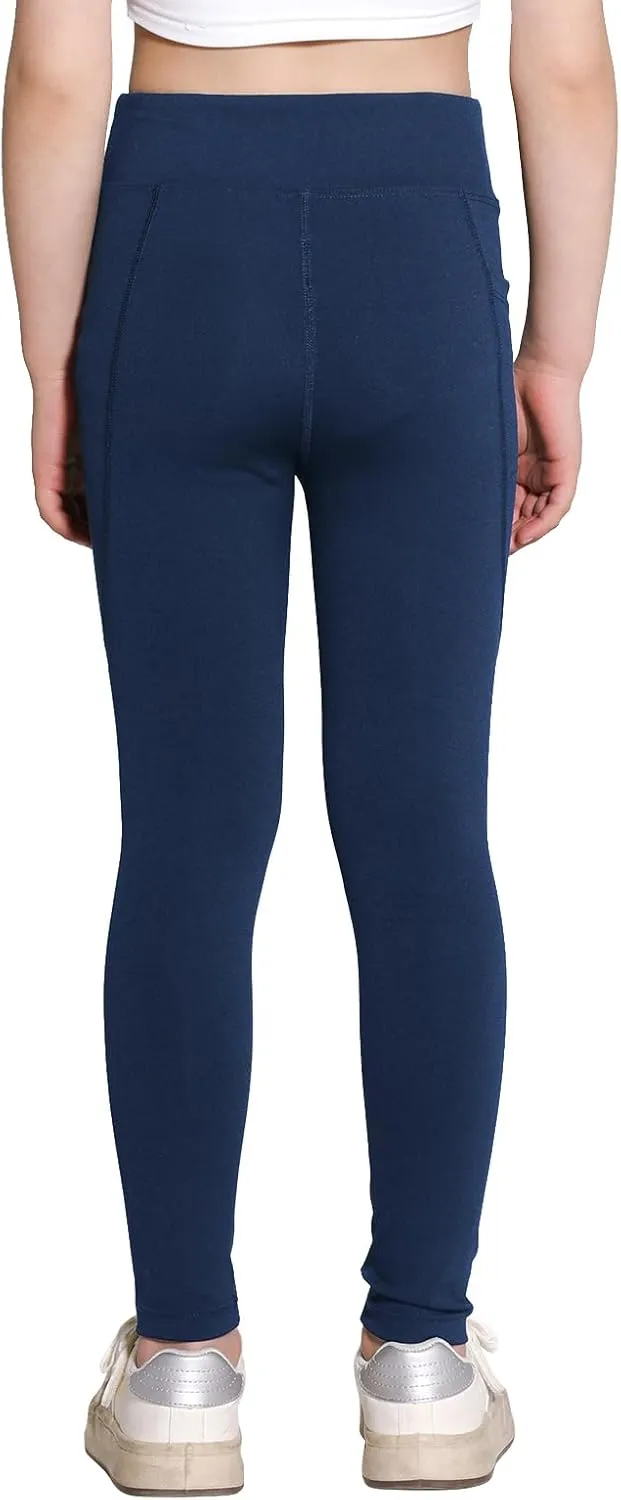 Girls Yoga Leggings Running Girl Athletic Leggings with Pocket High Waist Dance Workout Yoga Pants 5-14Y