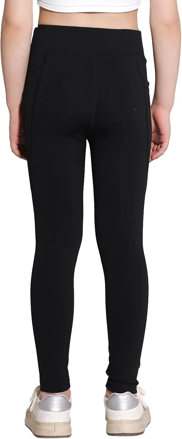 Girls Yoga Leggings Running Girl Athletic Leggings with Pocket High Waist Dance Workout Yoga Pants 5-14Y