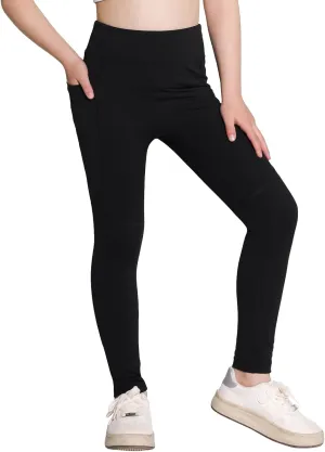 Girls Yoga Leggings Running Girl Athletic Leggings with Pocket High Waist Dance Workout Yoga Pants 5-14Y
