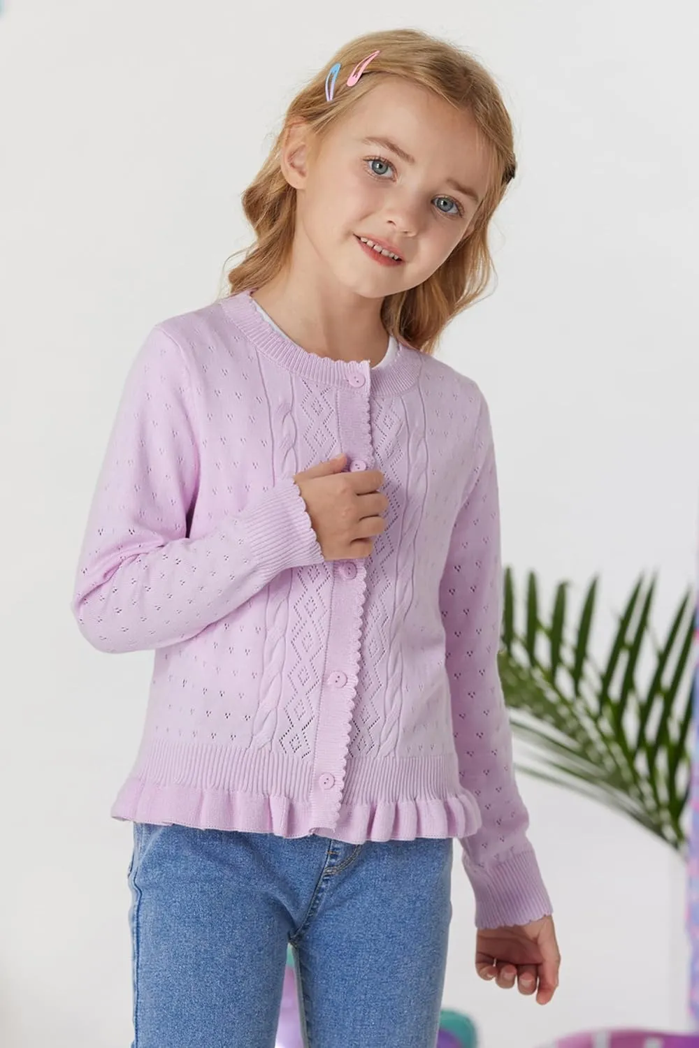 GRACE KARIN Girls Long Sleeve Cardigan Sweater Girls Button Closure Knitted Cable Cardigan 5-12Y