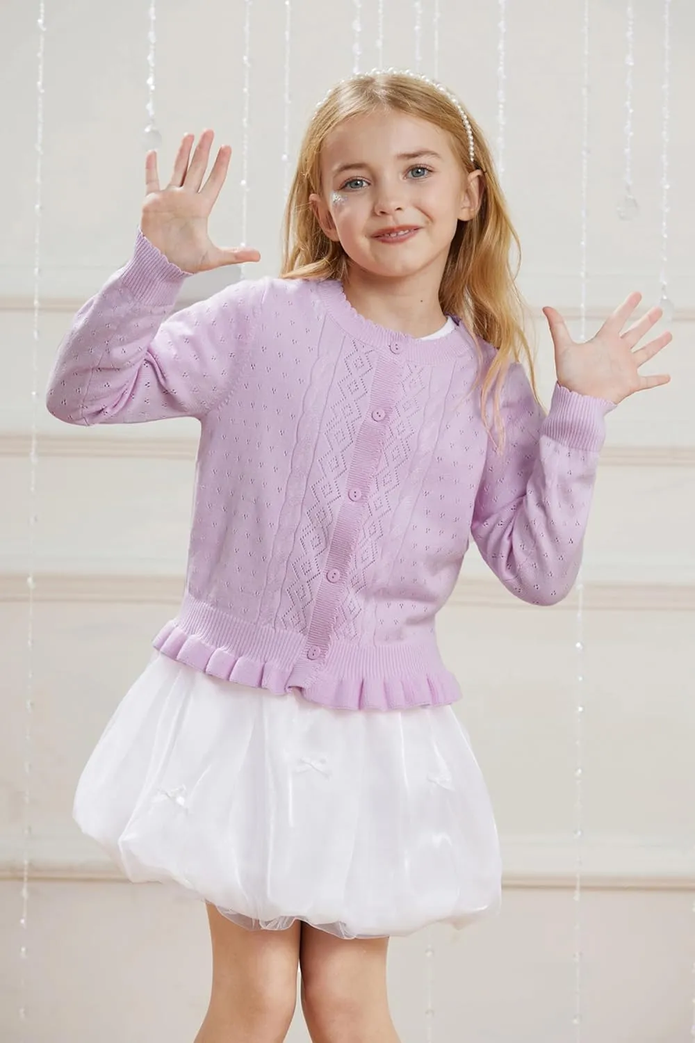 GRACE KARIN Girls Long Sleeve Cardigan Sweater Girls Button Closure Knitted Cable Cardigan 5-12Y