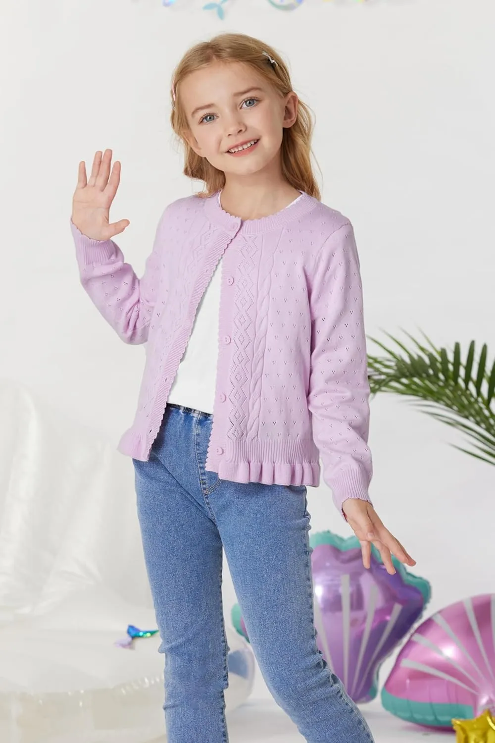 GRACE KARIN Girls Long Sleeve Cardigan Sweater Girls Button Closure Knitted Cable Cardigan 5-12Y
