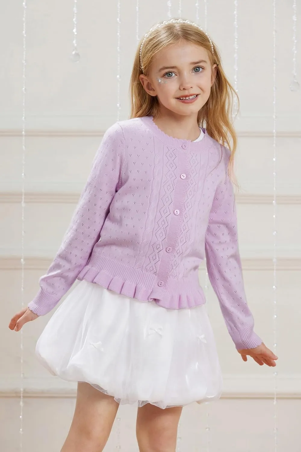 GRACE KARIN Girls Long Sleeve Cardigan Sweater Girls Button Closure Knitted Cable Cardigan 5-12Y