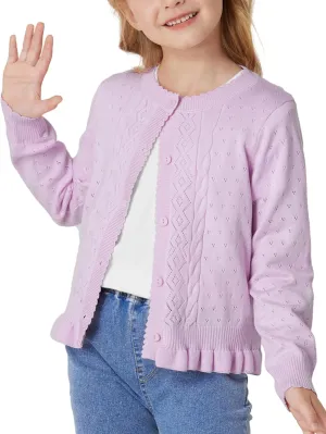 GRACE KARIN Girls Long Sleeve Cardigan Sweater Girls Button Closure Knitted Cable Cardigan 5-12Y