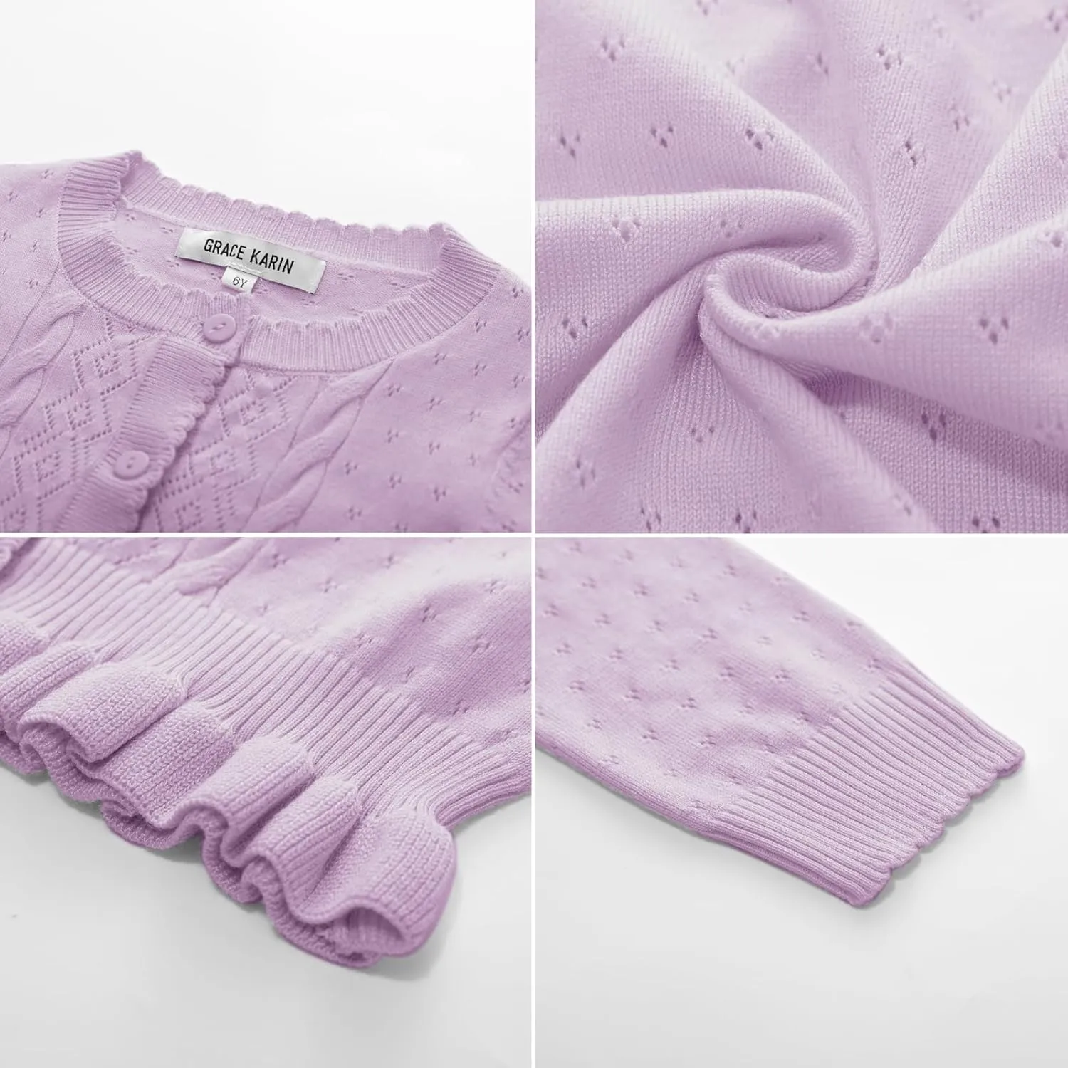 GRACE KARIN Girls Long Sleeve Cardigan Sweater Girls Button Closure Knitted Cable Cardigan 5-12Y