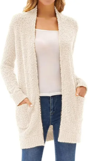 GRACE KARIN Long Cardigan for Women Fuzzy Cardigan Sweater Open Front Chunky Knit Sweater Coat with Pocket