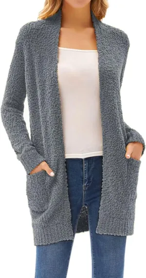 GRACE KARIN Long Cardigan for Women Fuzzy Cardigan Sweater Open Front Chunky Knit Sweater Coat with Pocket