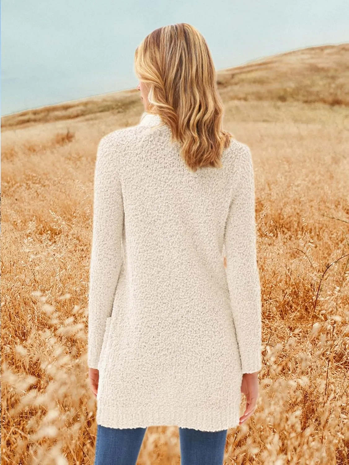 GRACE KARIN Long Cardigan for Women Fuzzy Cardigan Sweater Open Front Chunky Knit Sweater Coat with Pocket