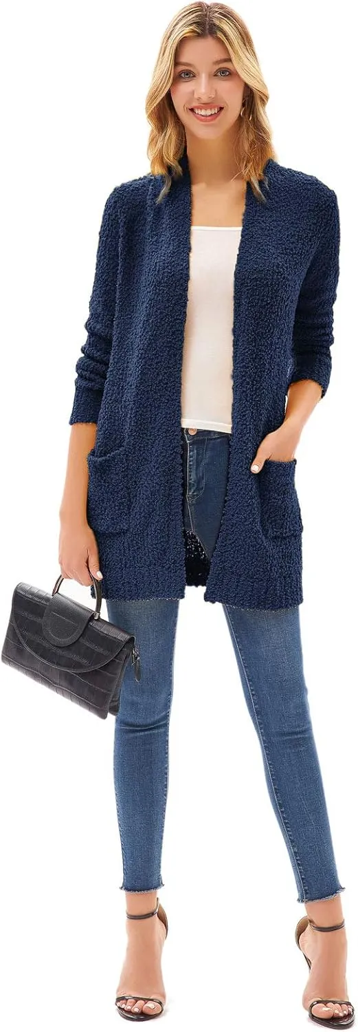GRACE KARIN Long Cardigan for Women Fuzzy Cardigan Sweater Open Front Chunky Knit Sweater Coat with Pocket