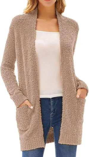 GRACE KARIN Long Cardigan for Women Fuzzy Cardigan Sweater Open Front Chunky Knit Sweater Coat with Pocket