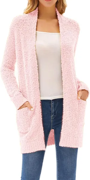 GRACE KARIN Long Cardigan for Women Fuzzy Cardigan Sweater Open Front Chunky Knit Sweater Coat with Pocket