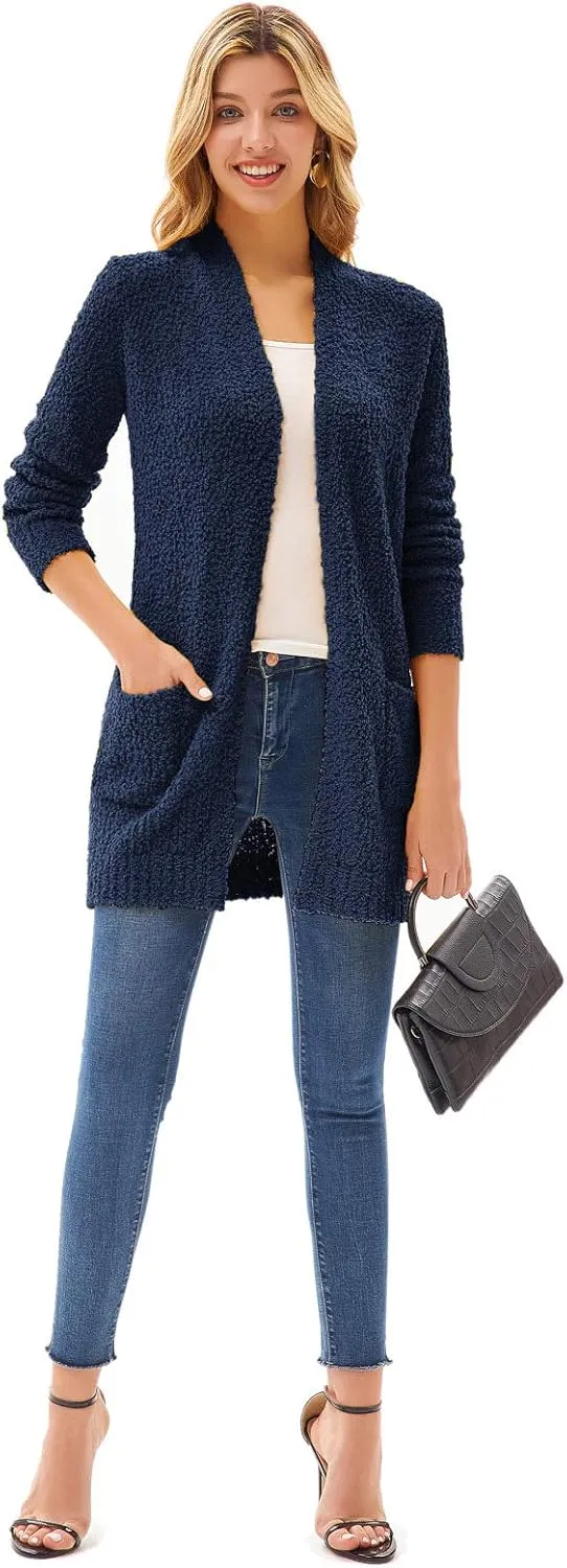 GRACE KARIN Long Cardigan for Women Fuzzy Cardigan Sweater Open Front Chunky Knit Sweater Coat with Pocket