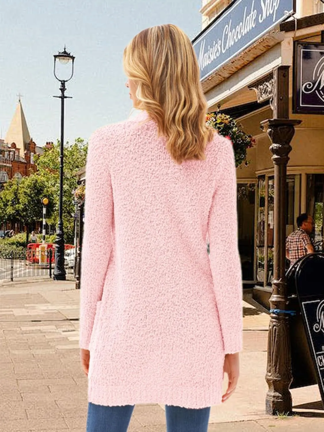 GRACE KARIN Long Cardigan for Women Fuzzy Cardigan Sweater Open Front Chunky Knit Sweater Coat with Pocket