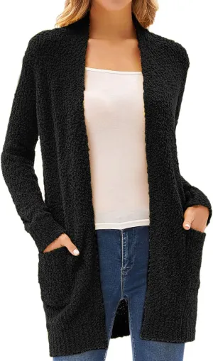 GRACE KARIN Long Cardigan for Women Fuzzy Cardigan Sweater Open Front Chunky Knit Sweater Coat with Pocket