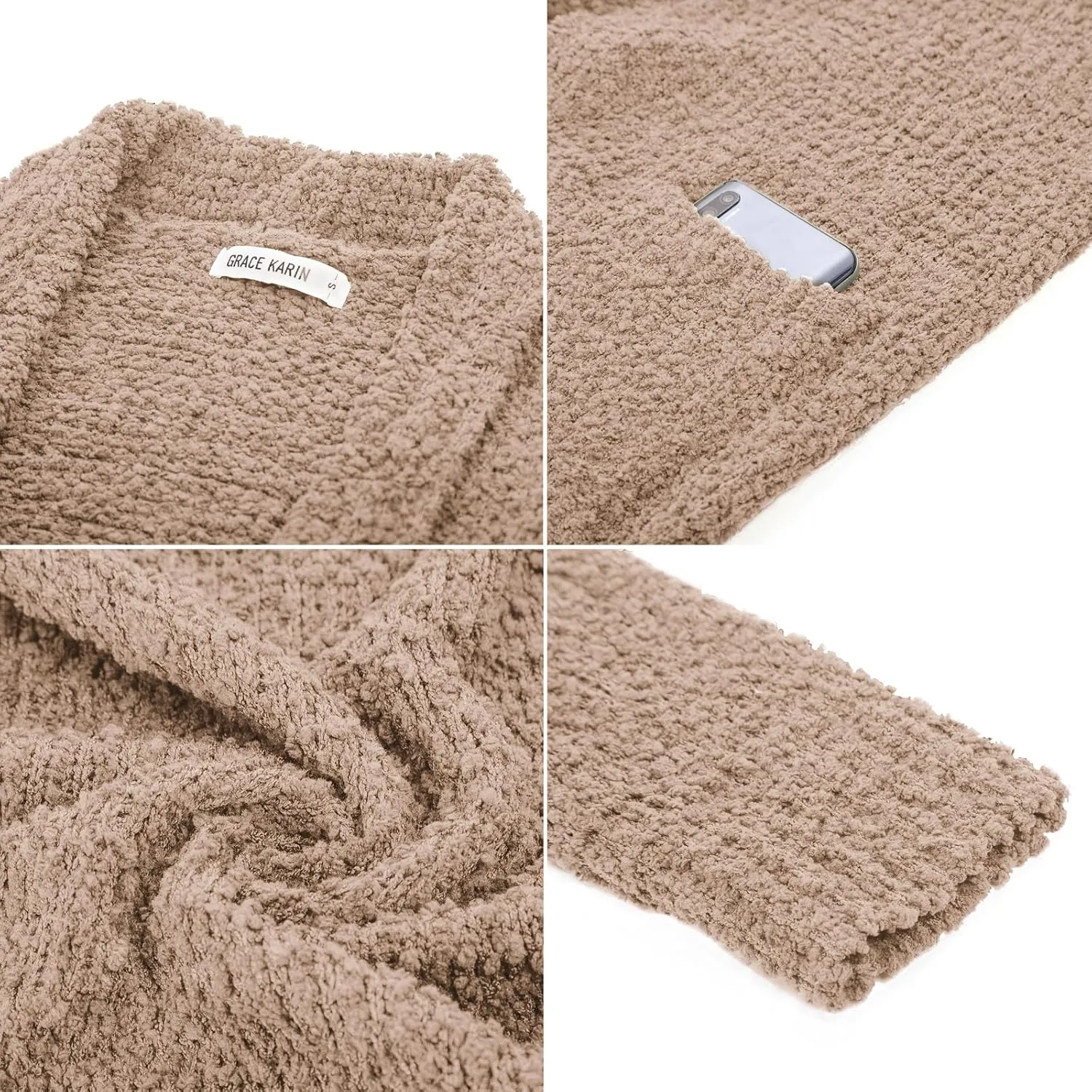 GRACE KARIN Long Cardigan for Women Fuzzy Cardigan Sweater Open Front Chunky Knit Sweater Coat with Pocket