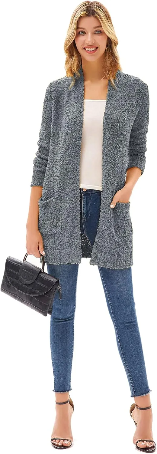 GRACE KARIN Long Cardigan for Women Fuzzy Cardigan Sweater Open Front Chunky Knit Sweater Coat with Pocket