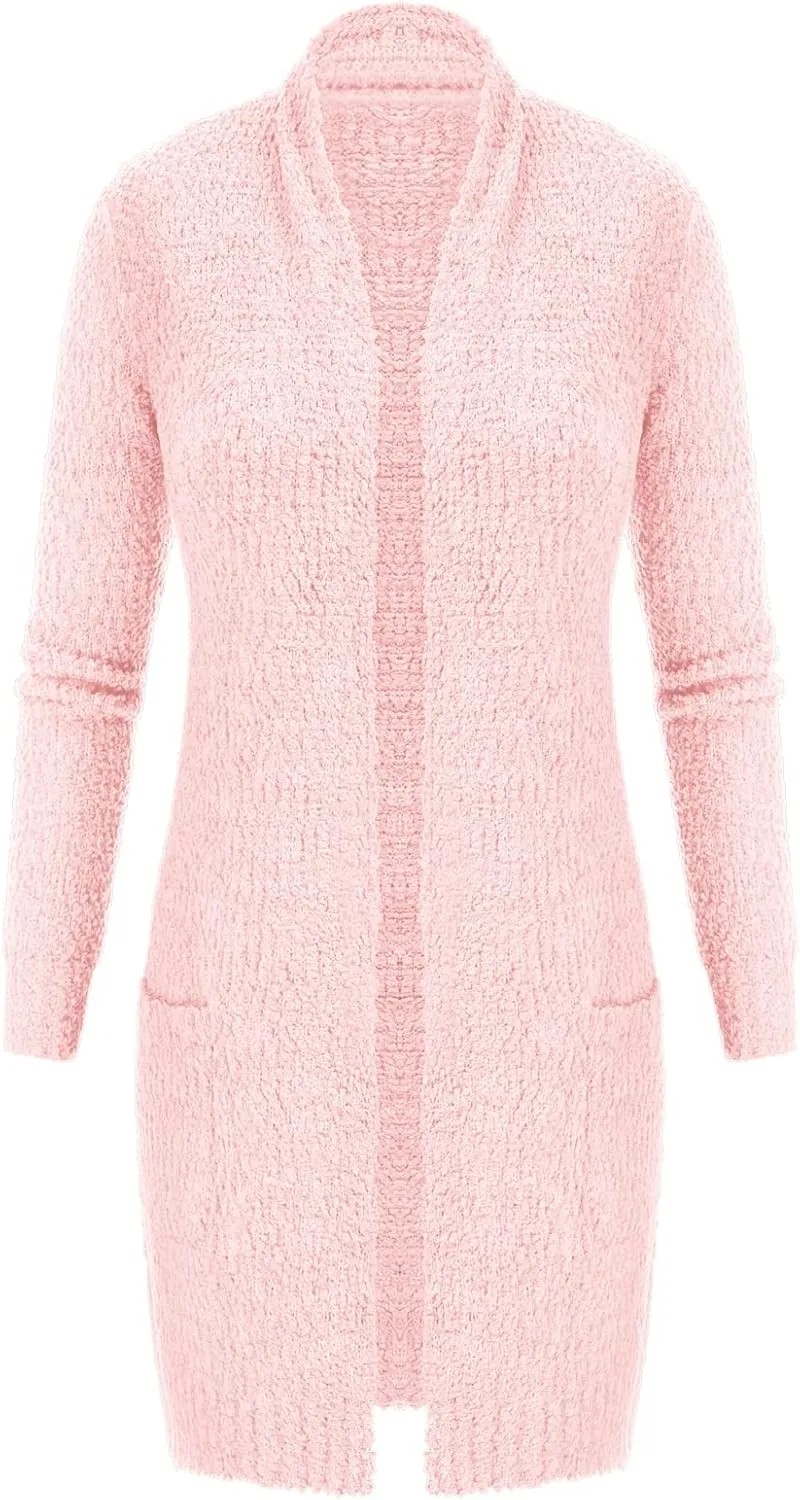 GRACE KARIN Long Cardigan for Women Fuzzy Cardigan Sweater Open Front Chunky Knit Sweater Coat with Pocket
