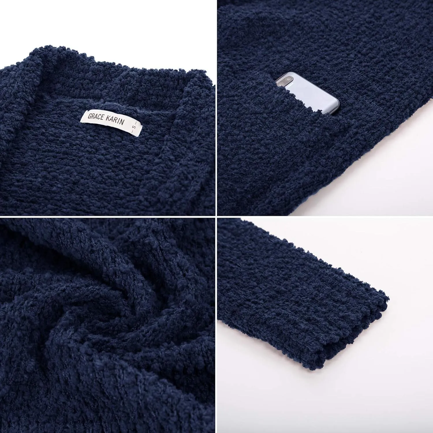 GRACE KARIN Long Cardigan for Women Fuzzy Cardigan Sweater Open Front Chunky Knit Sweater Coat with Pocket