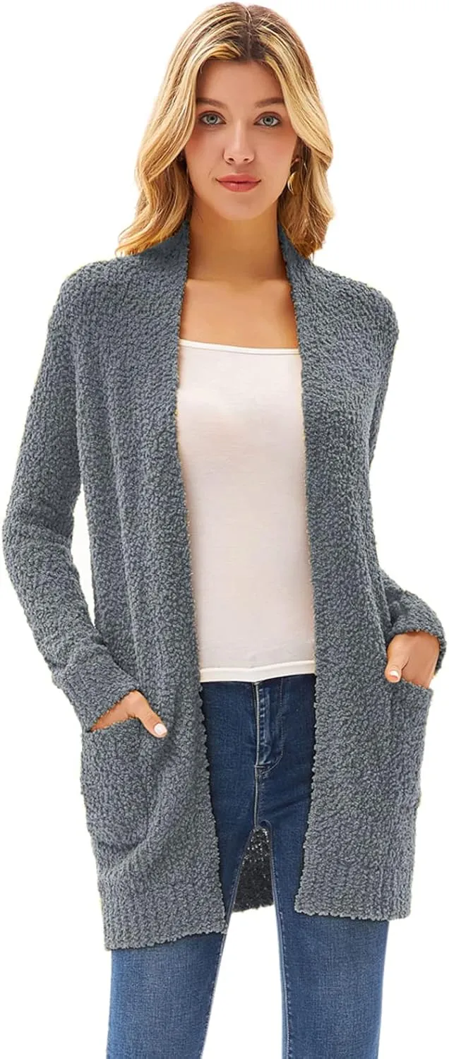 GRACE KARIN Long Cardigan for Women Fuzzy Cardigan Sweater Open Front Chunky Knit Sweater Coat with Pocket
