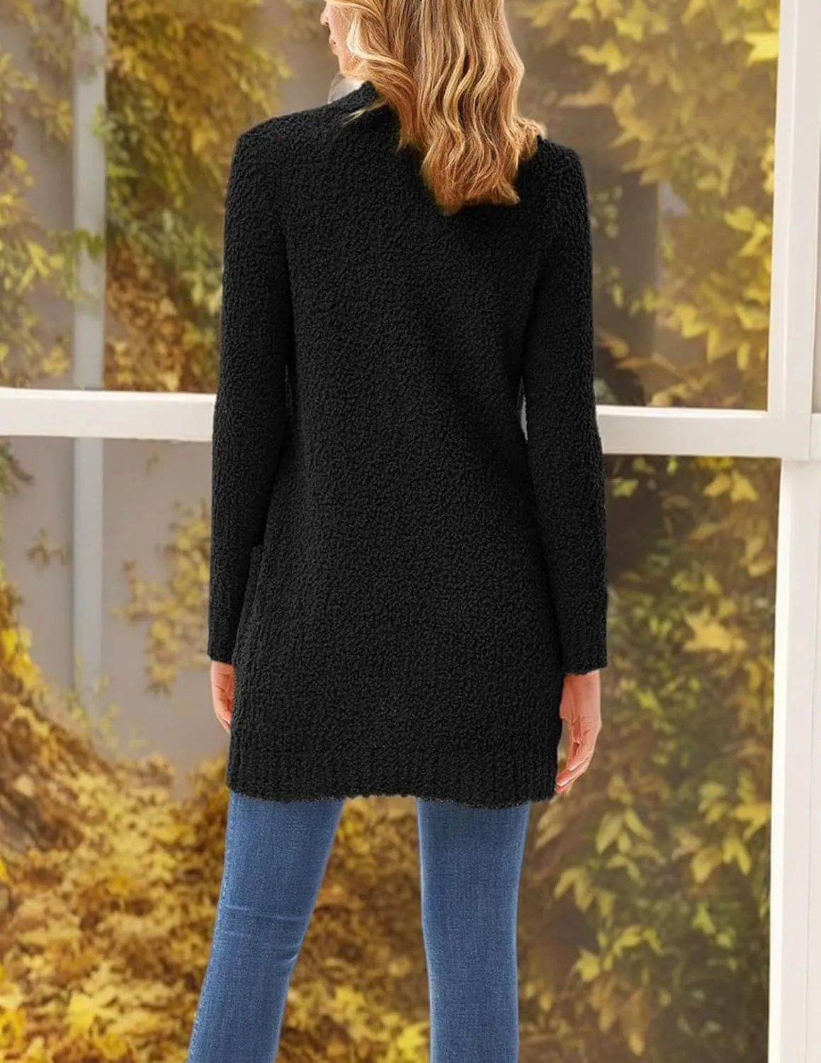 GRACE KARIN Long Cardigan for Women Fuzzy Cardigan Sweater Open Front Chunky Knit Sweater Coat with Pocket