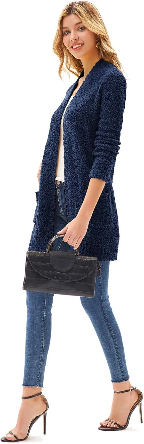 GRACE KARIN Long Cardigan for Women Fuzzy Cardigan Sweater Open Front Chunky Knit Sweater Coat with Pocket
