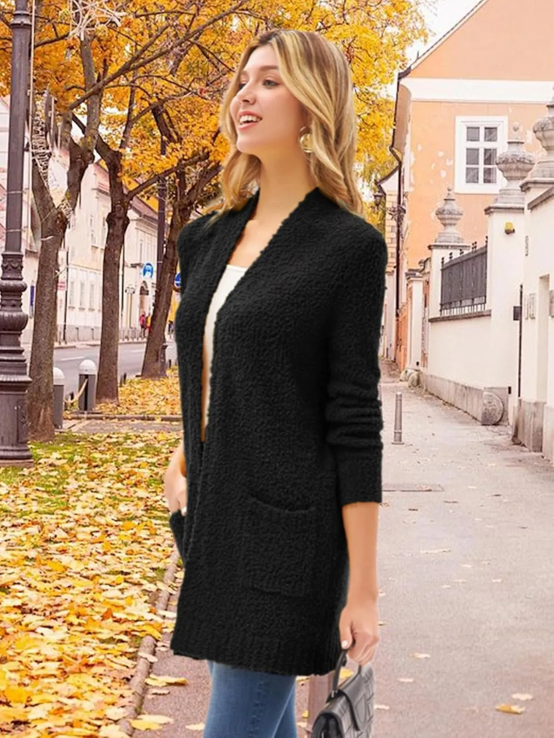 GRACE KARIN Long Cardigan for Women Fuzzy Cardigan Sweater Open Front Chunky Knit Sweater Coat with Pocket