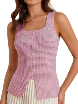 GRACE KARIN Women's 2025 Ribbed Tank Tops Knit Square Neck Sleeveless Sweater Waffle Summer Casual Basic Tanks S-2XL