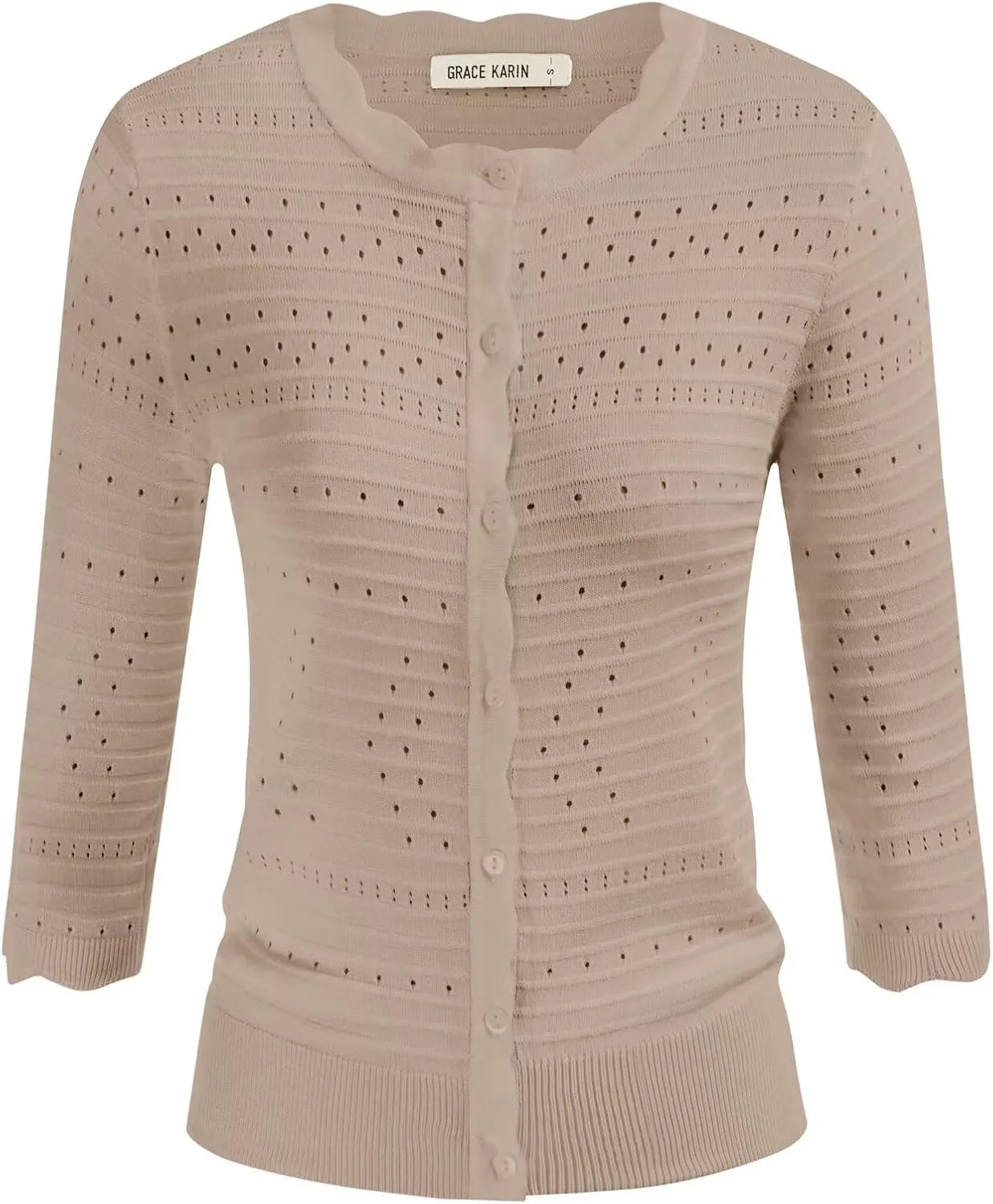 GRACE KARIN Women's 3/4 Short Sleeve Cropped Cardigan Lightweight Button up Crochet Knit Sweater Shrug for Summer Spring