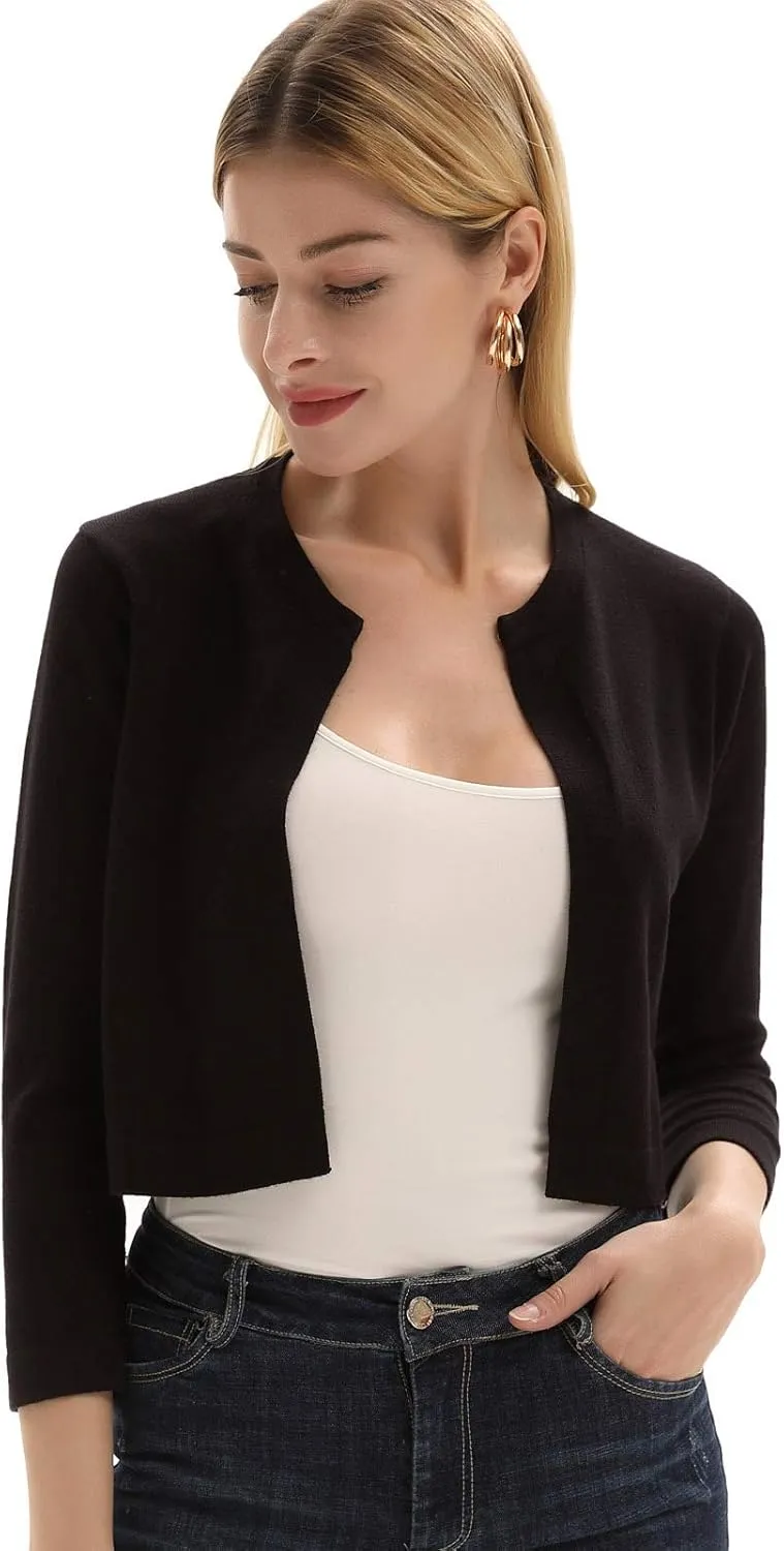 GRACE KARIN Women's 3/4 Sleeve Open Front Knit Cropped Bolero Shrug Cardigan Sweater