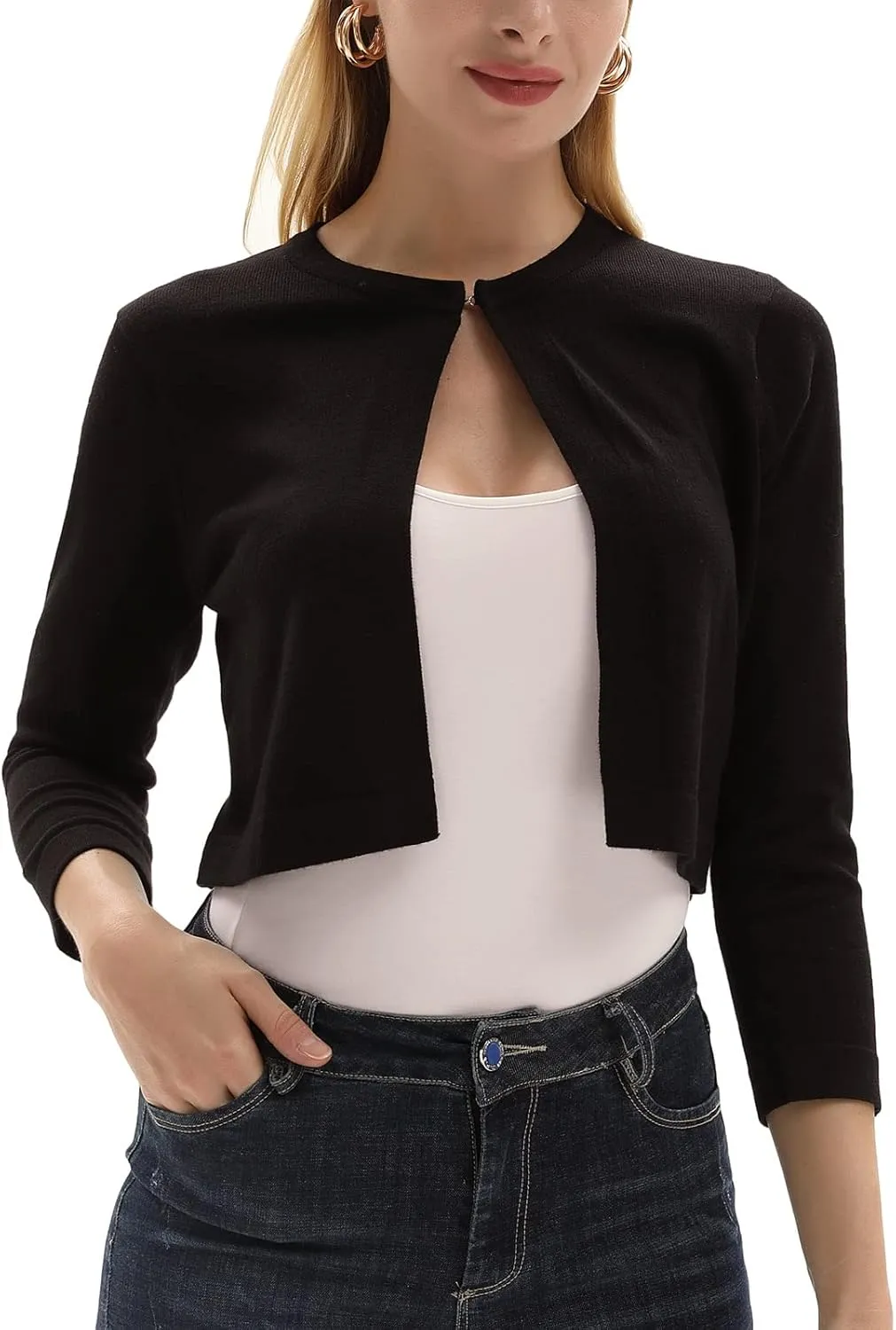 GRACE KARIN Women's 3/4 Sleeve Open Front Knit Cropped Bolero Shrug Cardigan Sweater