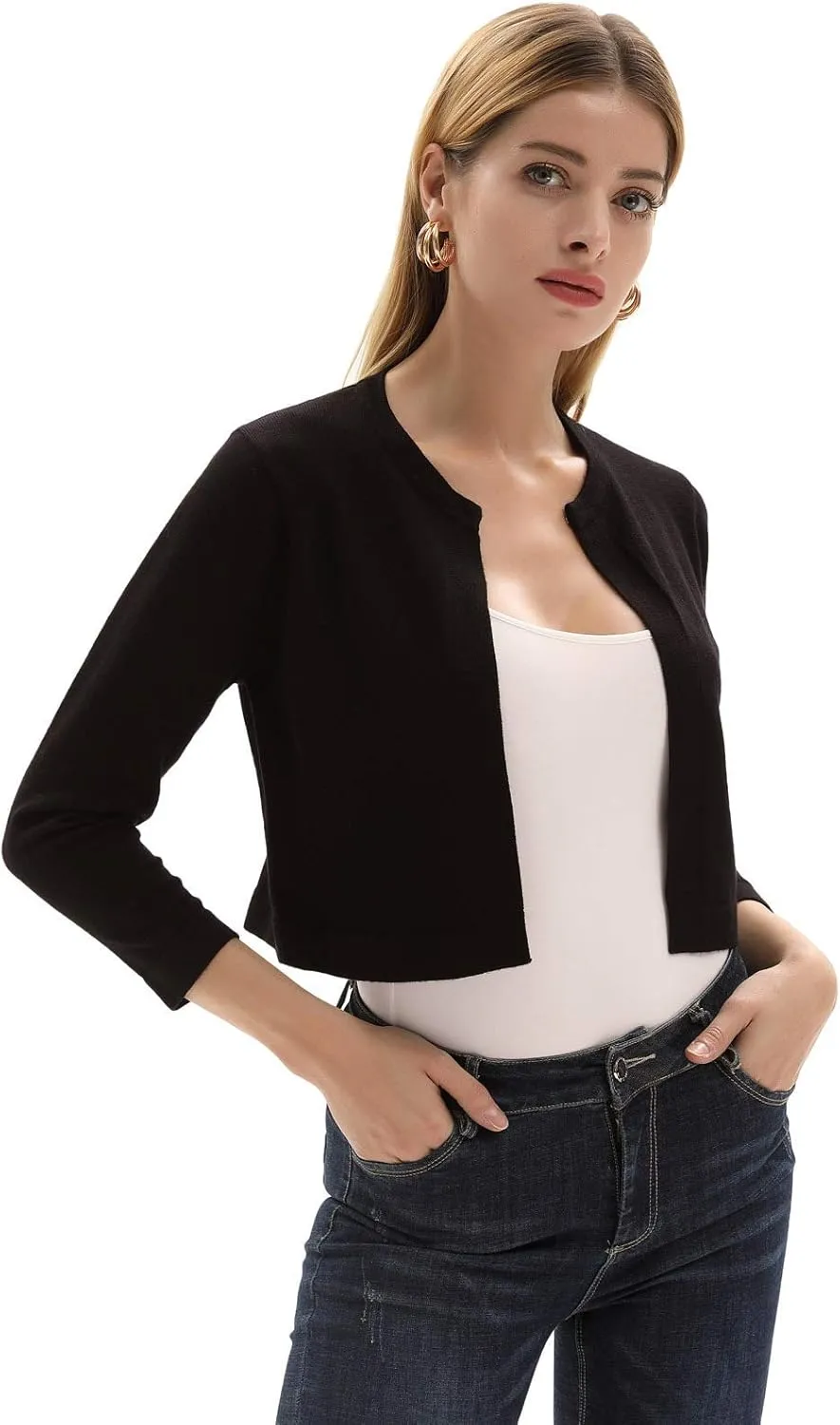 GRACE KARIN Women's 3/4 Sleeve Open Front Knit Cropped Bolero Shrug Cardigan Sweater
