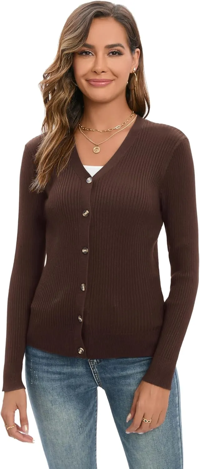 GRACE KARIN Women's Button Up V Neck Long Sleeve Soft Basic Knit Cardigan Sweater
