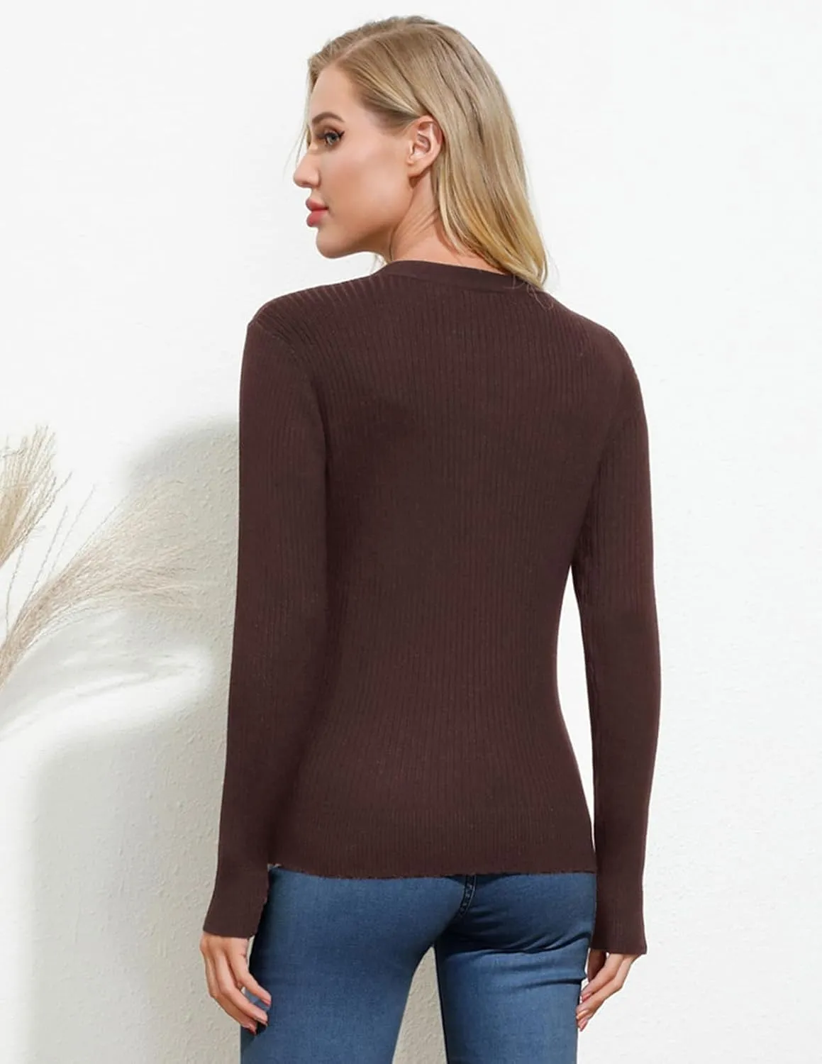 GRACE KARIN Women's Button Up V Neck Long Sleeve Soft Basic Knit Cardigan Sweater