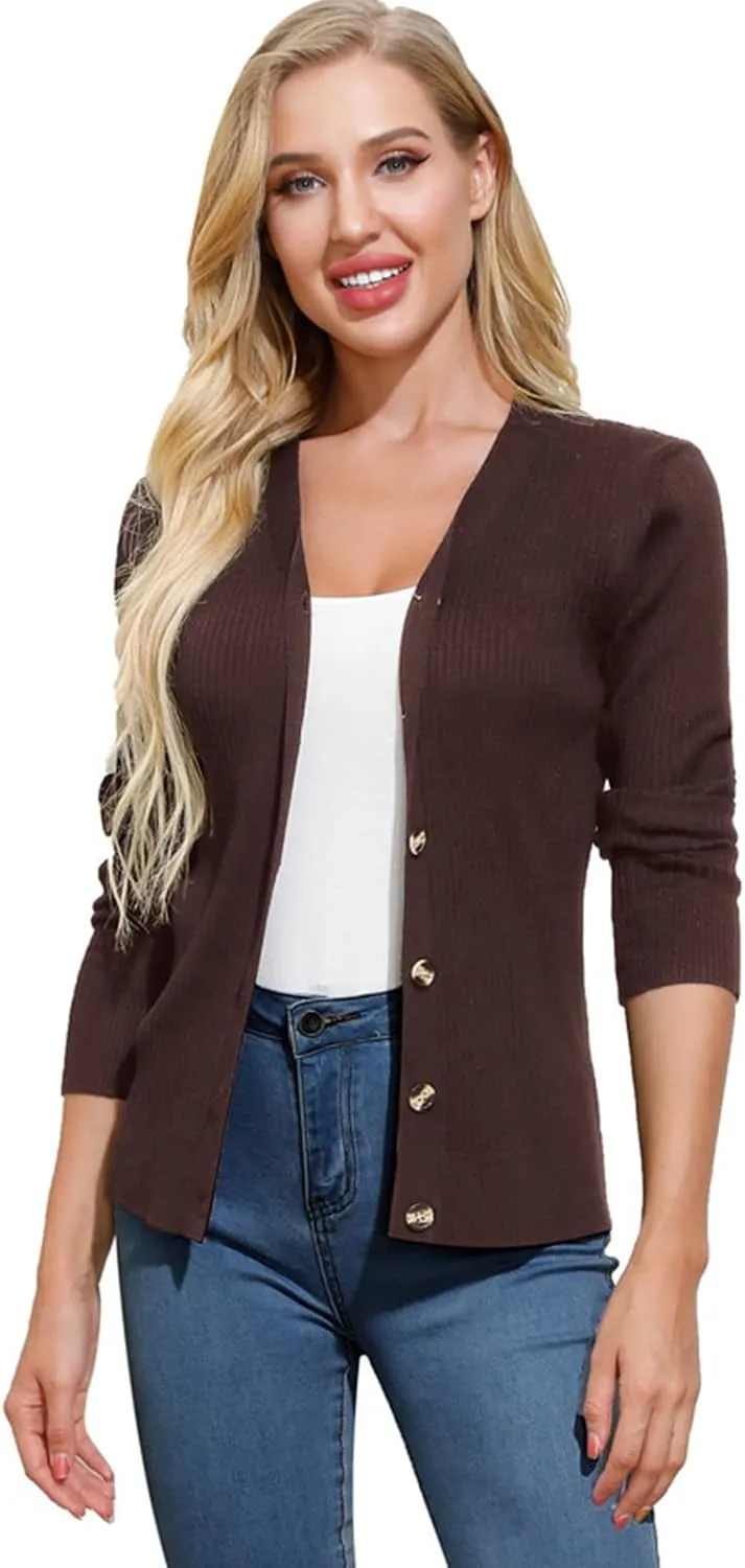GRACE KARIN Women's Button Up V Neck Long Sleeve Soft Basic Knit Cardigan Sweater