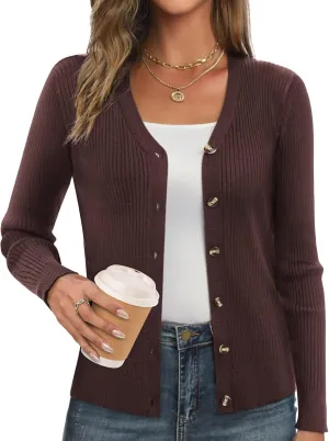 GRACE KARIN Women's Button Up V Neck Long Sleeve Soft Basic Knit Cardigan Sweater