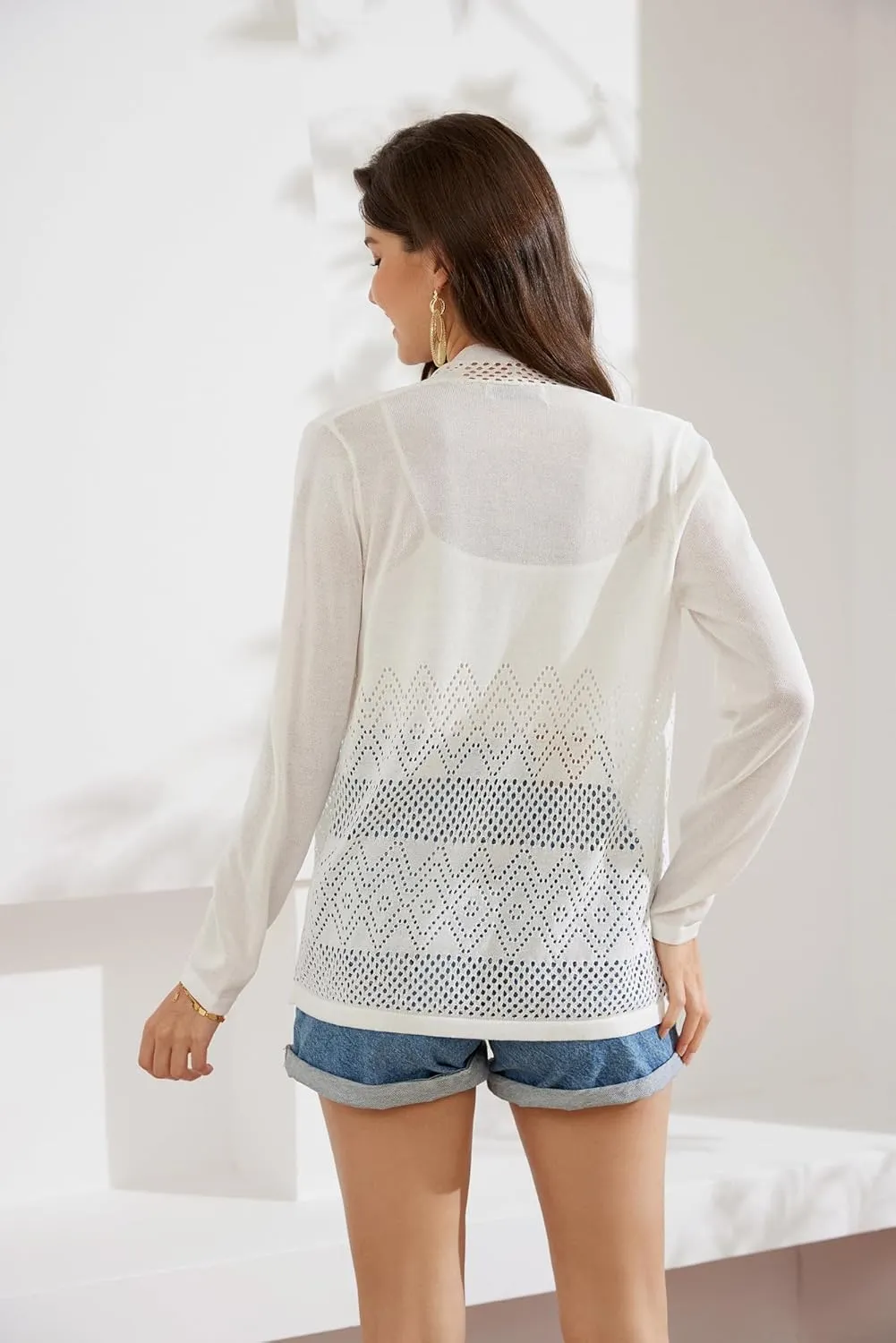 GRACE KARIN Womens Cardigan Casual Lightweight Long Sleeve Open Front Cardigans Sweater Hollow Out Cover ups