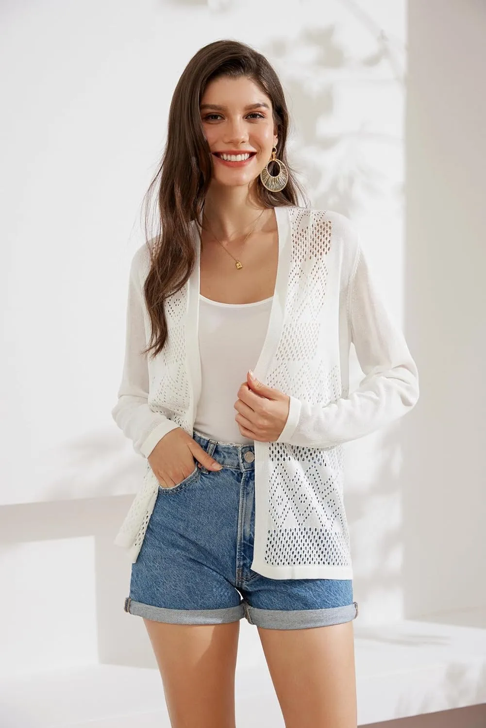 GRACE KARIN Womens Cardigan Casual Lightweight Long Sleeve Open Front Cardigans Sweater Hollow Out Cover ups