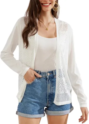GRACE KARIN Womens Cardigan Casual Lightweight Long Sleeve Open Front Cardigans Sweater Hollow Out Cover ups