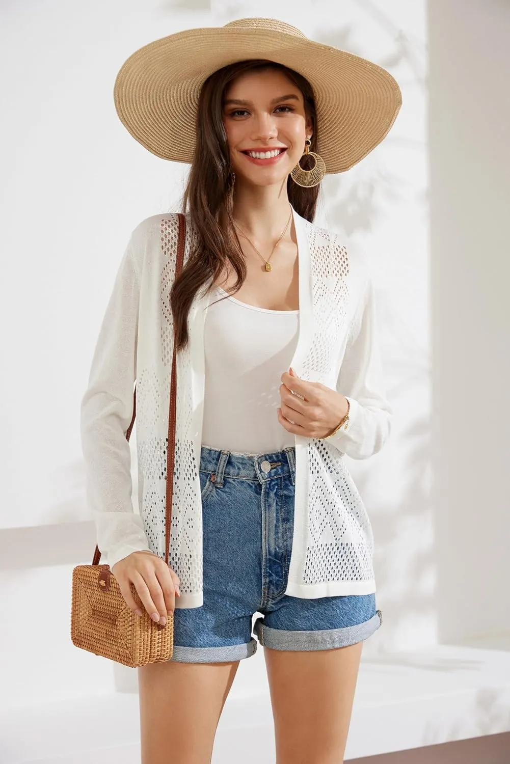 GRACE KARIN Womens Cardigan Casual Lightweight Long Sleeve Open Front Cardigans Sweater Hollow Out Cover ups