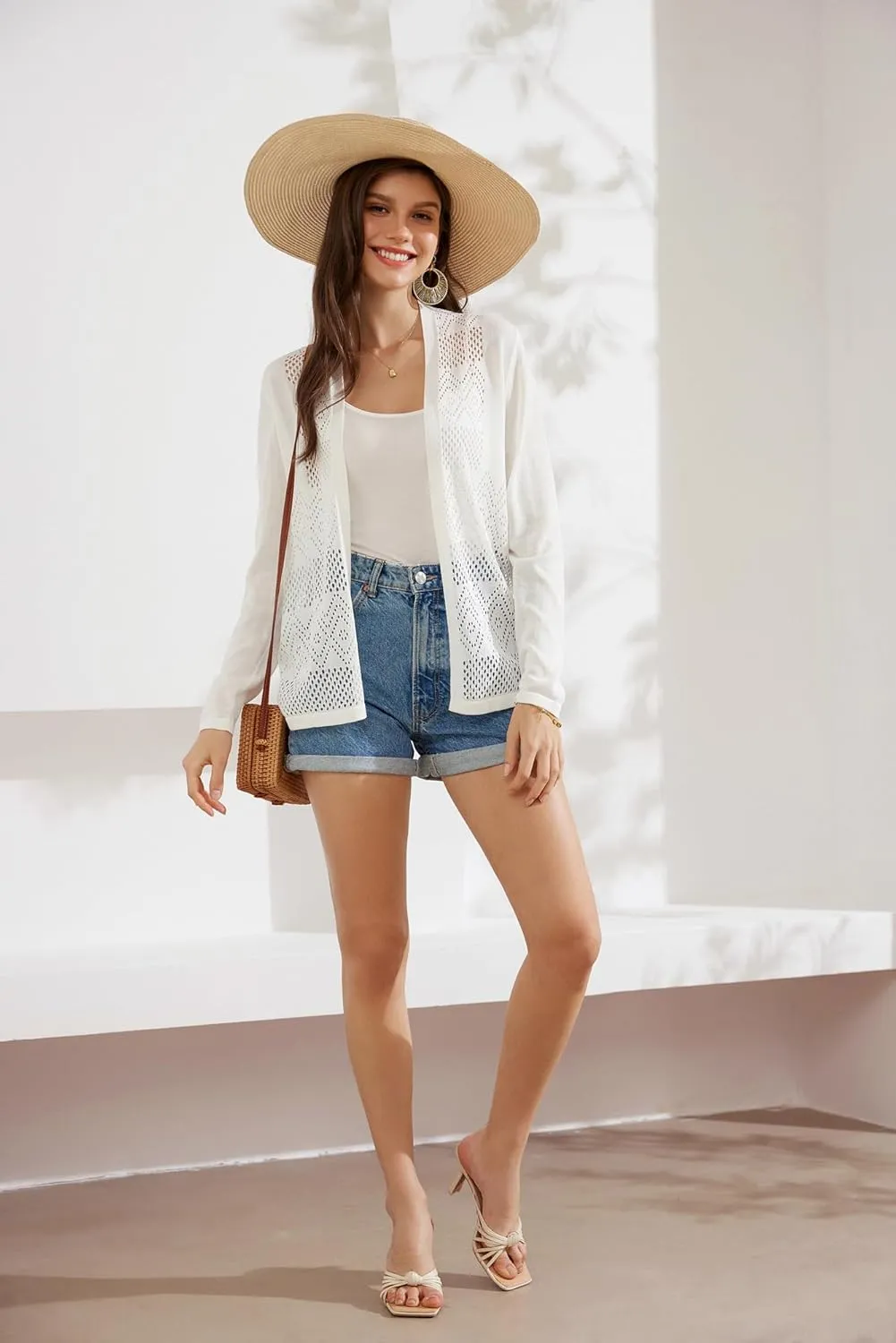 GRACE KARIN Womens Cardigan Casual Lightweight Long Sleeve Open Front Cardigans Sweater Hollow Out Cover ups