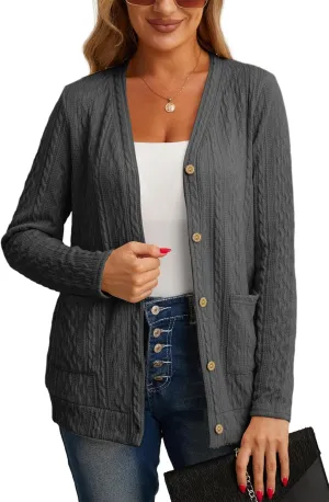 GRECERELLE Women's Lightweight Cardigan Sweater Casual Long Sleeve Knit Cardigan Open Front Outwear Jacket with Pockets