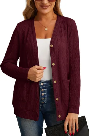 GRECERELLE Women's Lightweight Cardigan Sweater Casual Long Sleeve Knit Cardigan Open Front Outwear Jacket with Pockets