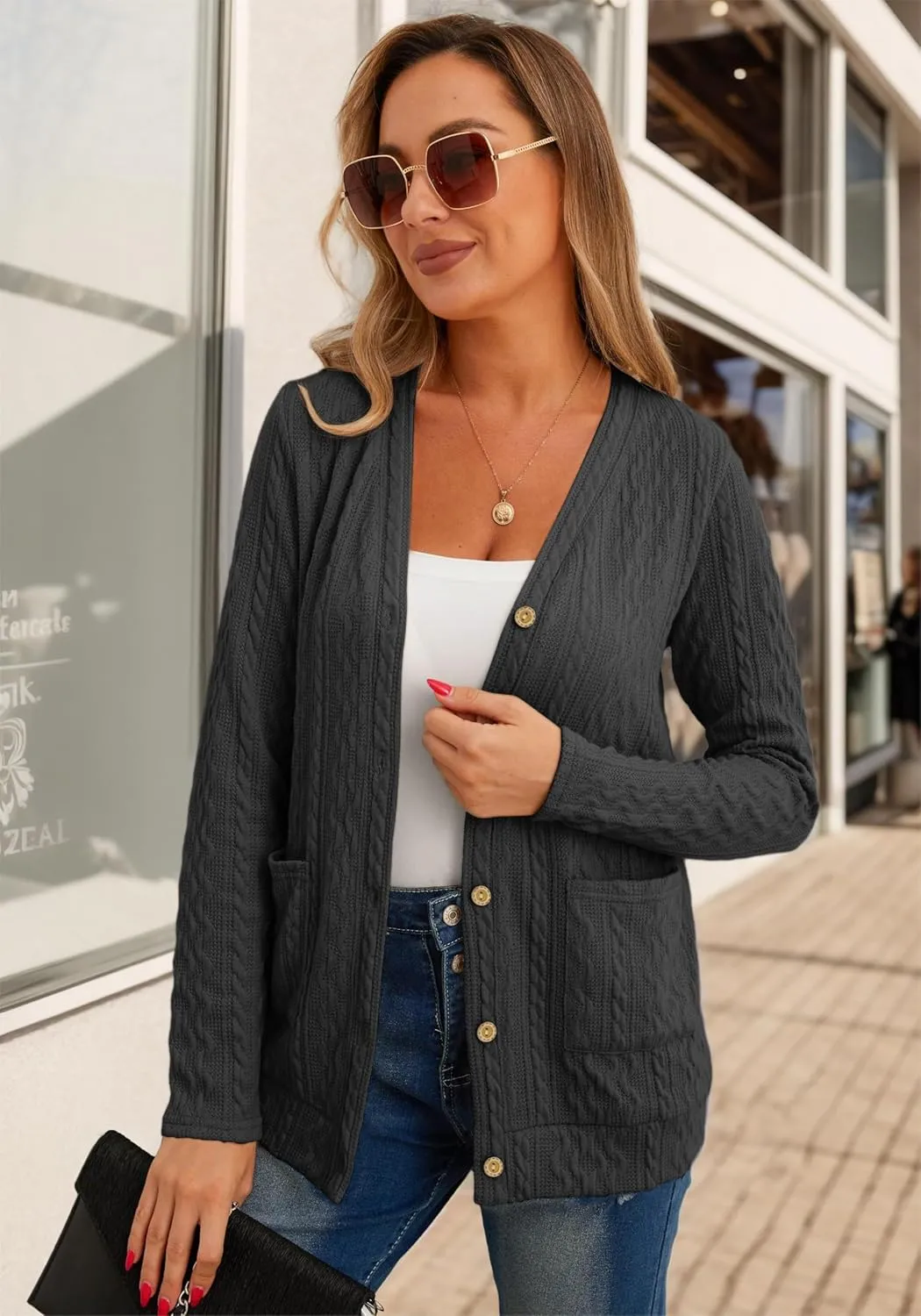 GRECERELLE Women's Lightweight Cardigan Sweater Casual Long Sleeve Knit Cardigan Open Front Outwear Jacket with Pockets