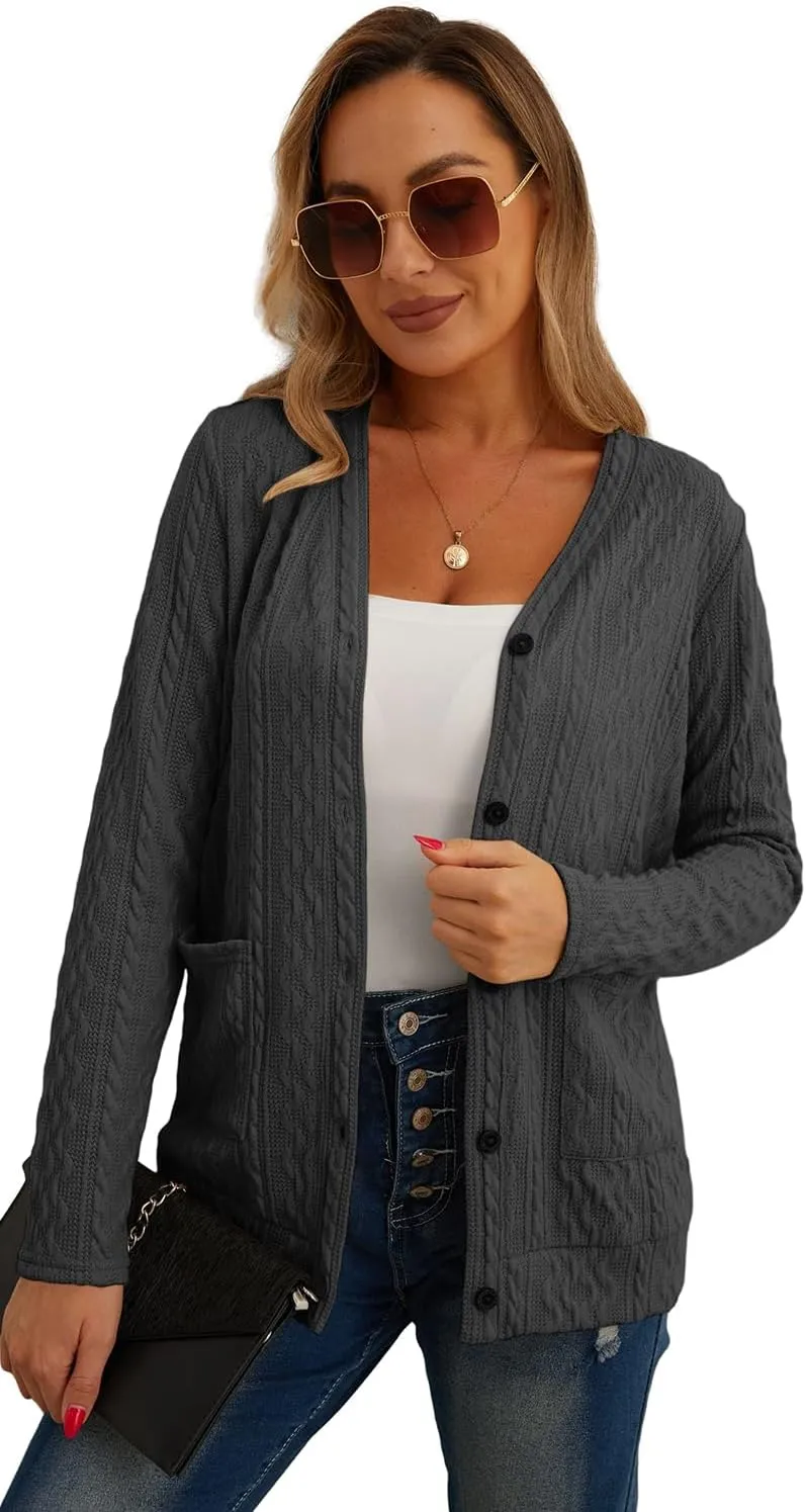 GRECERELLE Women's Lightweight Cardigan Sweater Casual Long Sleeve Knit Cardigan Open Front Outwear Jacket with Pockets