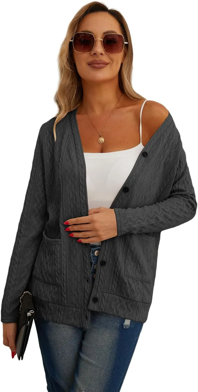 GRECERELLE Women's Lightweight Cardigan Sweater Casual Long Sleeve Knit Cardigan Open Front Outwear Jacket with Pockets