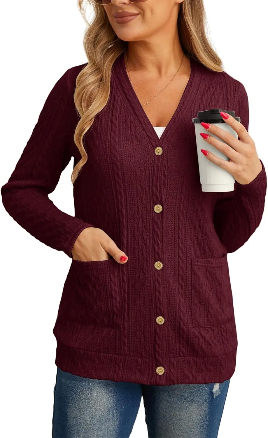 GRECERELLE Women's Lightweight Cardigan Sweater Casual Long Sleeve Knit Cardigan Open Front Outwear Jacket with Pockets